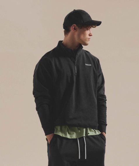 Bluzy Gymshark Rest Day Sweats 1/4 Zip Męskie Czarne | PL 047PMF